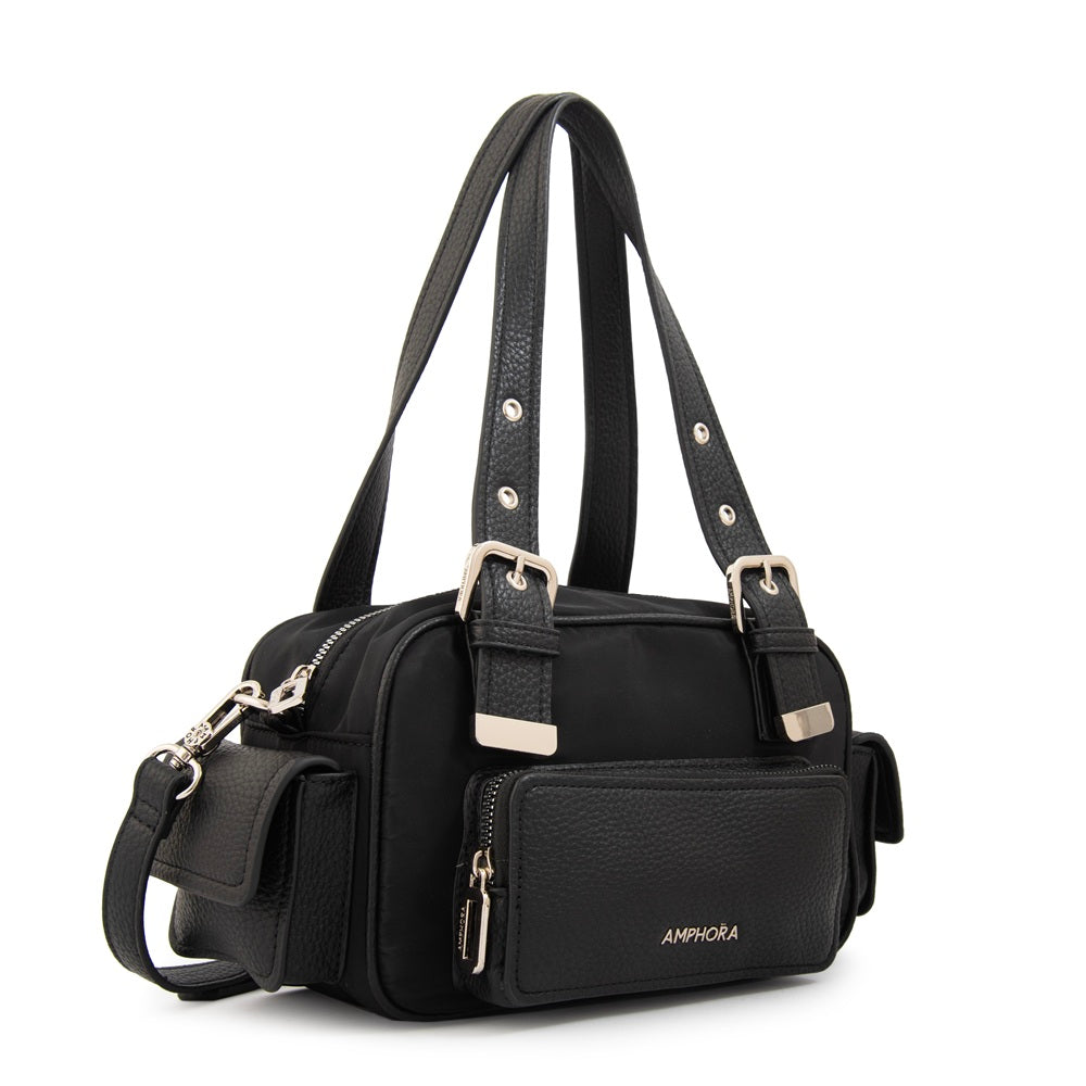 Cartera Dos Asas Baul Tiana Nylon Negro